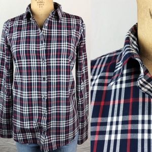 J.CREW PERFECT NAVY RED PLAID SHIRT